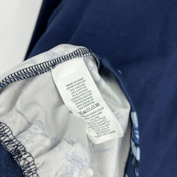 Kate Spade Sweater Size Medium Navy Mixed Media Floral Top Cotton Stretch Shirt - Picture 8 of 9